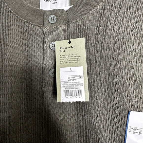 Goodfellow - Men’s Waffle Knit Long Sleeve Men’s Shirt Henley - Size Large NWT - Picture 8 of 9
